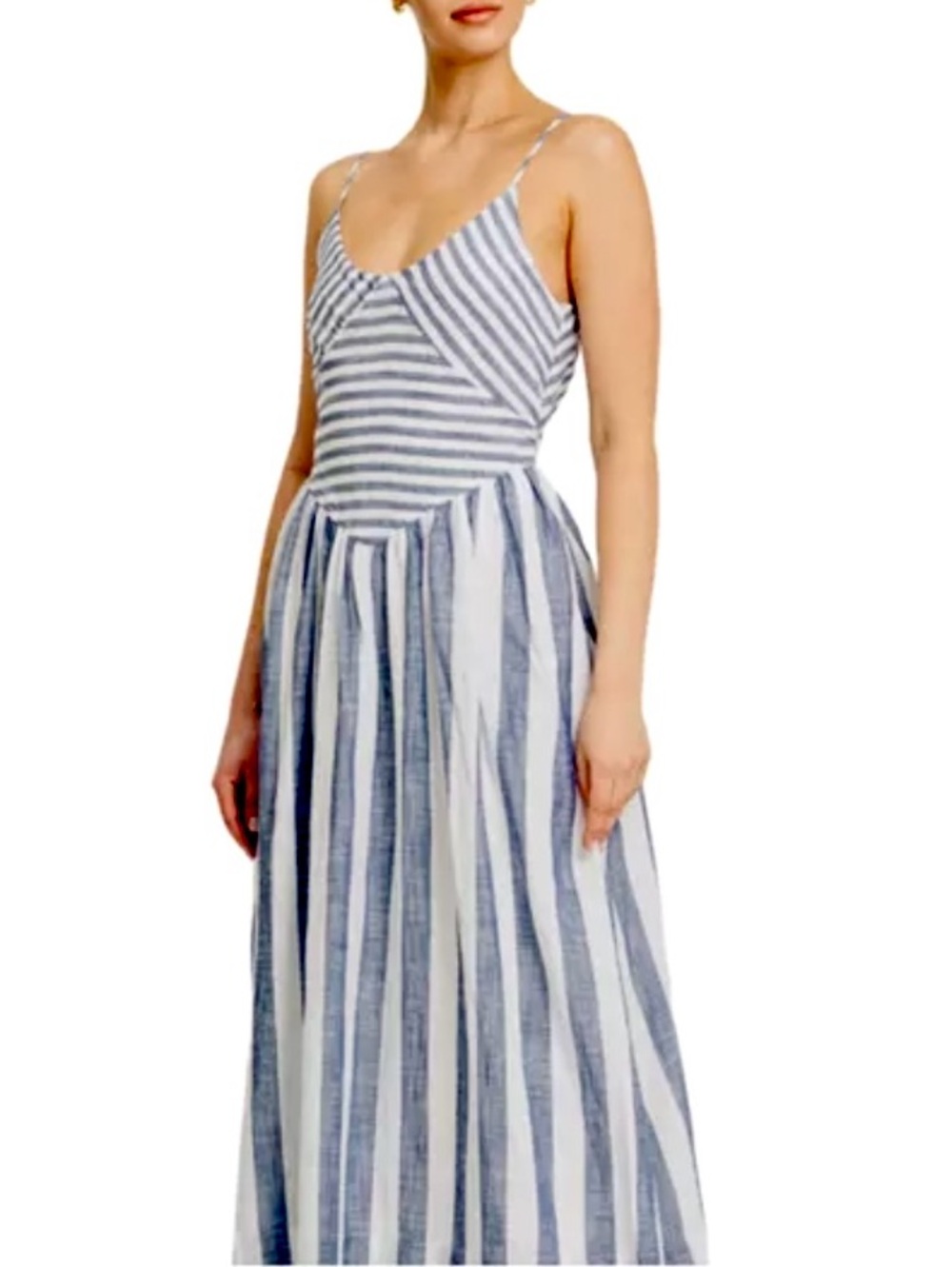 Torn by Ronny Kobo Melinda Linen sundress striped blue white size S